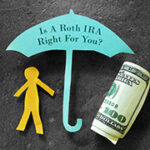 Roth IRA umbrella over a paper person -- Retirement planning concept