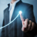 Business development to success and growing growth concept, Businessman pointing arrow graph corporate future growth plan