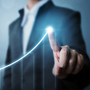 Business development to success and growing growth concept, Businessman pointing arrow graph corporate future growth plan